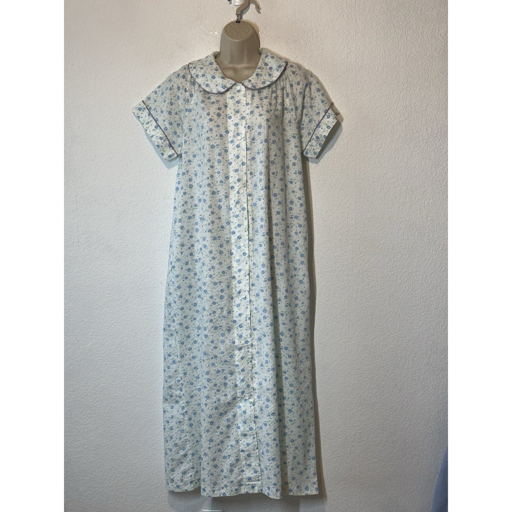 VTG Katz Floral Nightgown House Dress Snap Front Short Sleeve M/L Loungewear Poc